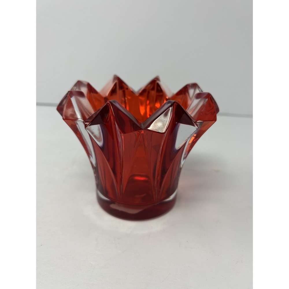 Vintage Mikasa Skyline Red Glass Votive Candle Holder Czech Republic
